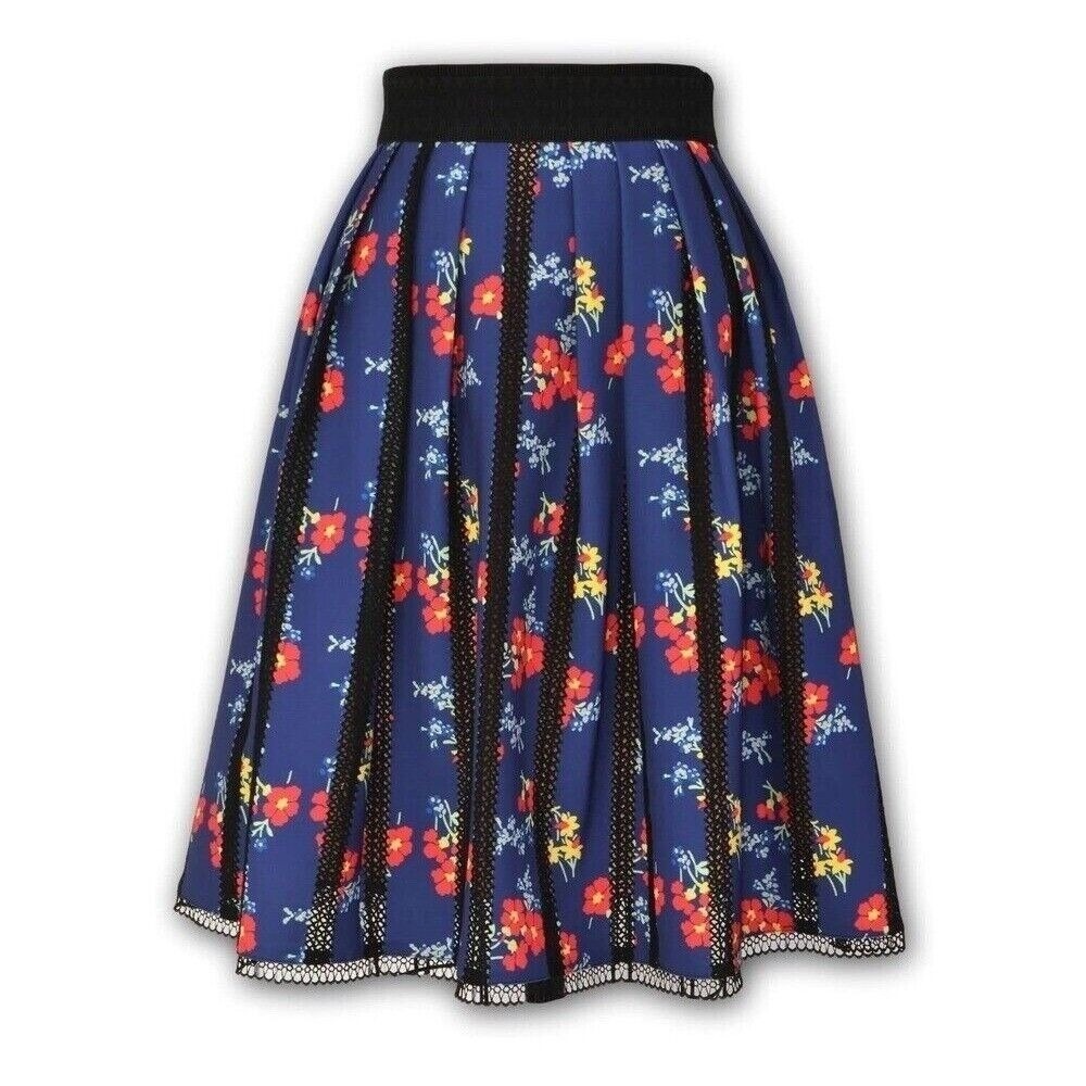 Floral Print Skirt A-Line Lace Blue‎ Grandmillenial Cottagecore J Peterman